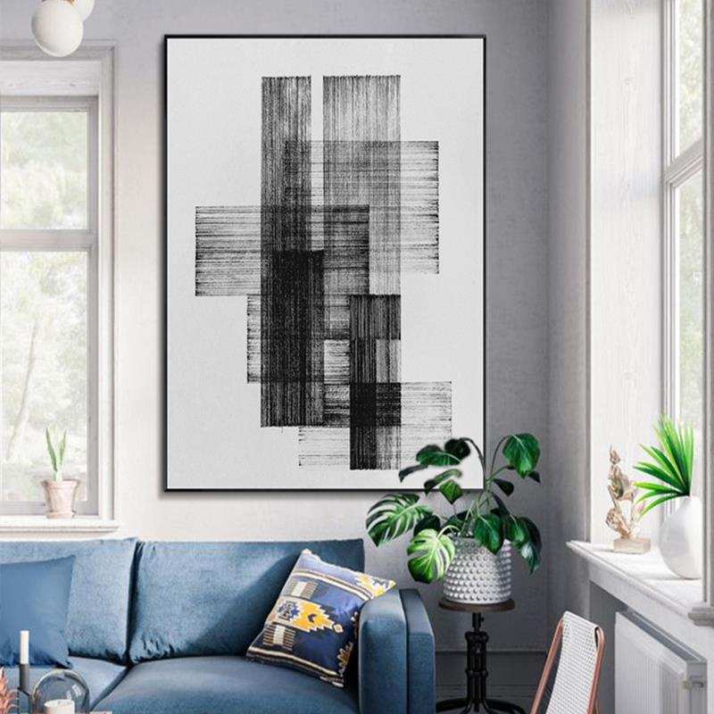 现代简约抽象画工业风黑白挂画客厅背H景墙装饰画走廊玄关创意线图片