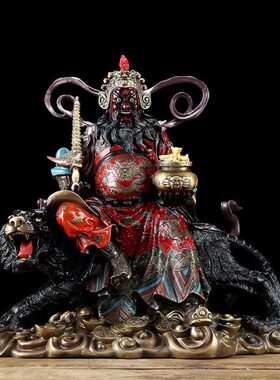 明赵公财神神像路装饰摆件熙曼蒂彩工艺财神黄铜居家绘五家用武