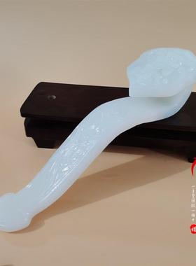 天然阿富汗白玉单柄如意摆件手玩件客厅居家玄关摆饰貔貅如意摆设