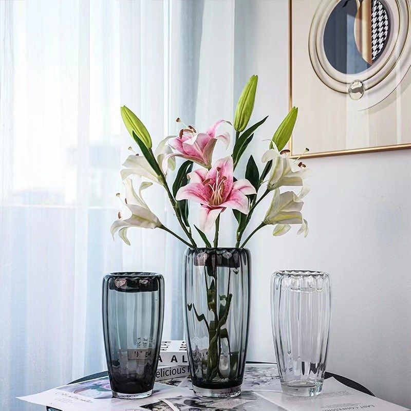 加厚轻奢竖纹透明玻璃花瓶水培摆件家居客厅电视柜餐桌装饰品插花