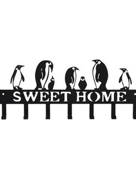 1 件创意企鹅挂钩钥匙扣阳台壁挂式黑色衣帽架铁制工艺品爆款