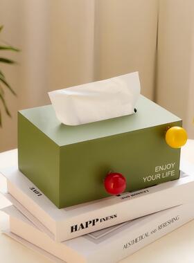 简约木质抽纸盒多巴胺客厅餐桌面装饰摆件家用轻奢高档创意纸巾盒