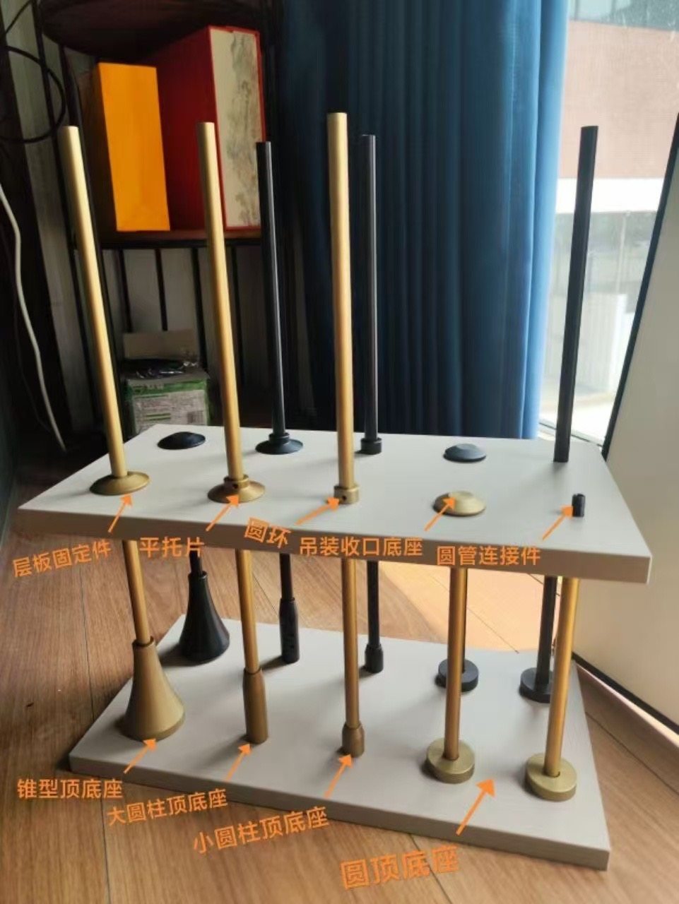 极简轻奢铝合金圆管置物架吊架收纳架悬挂落地立柱装饰展示架书架图片