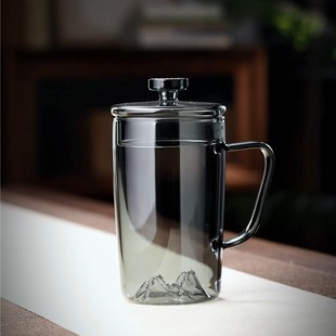 带把手泡茶杯喝水杯杯 全度玻璃观山杯耐高温带盖办公室家用日J式