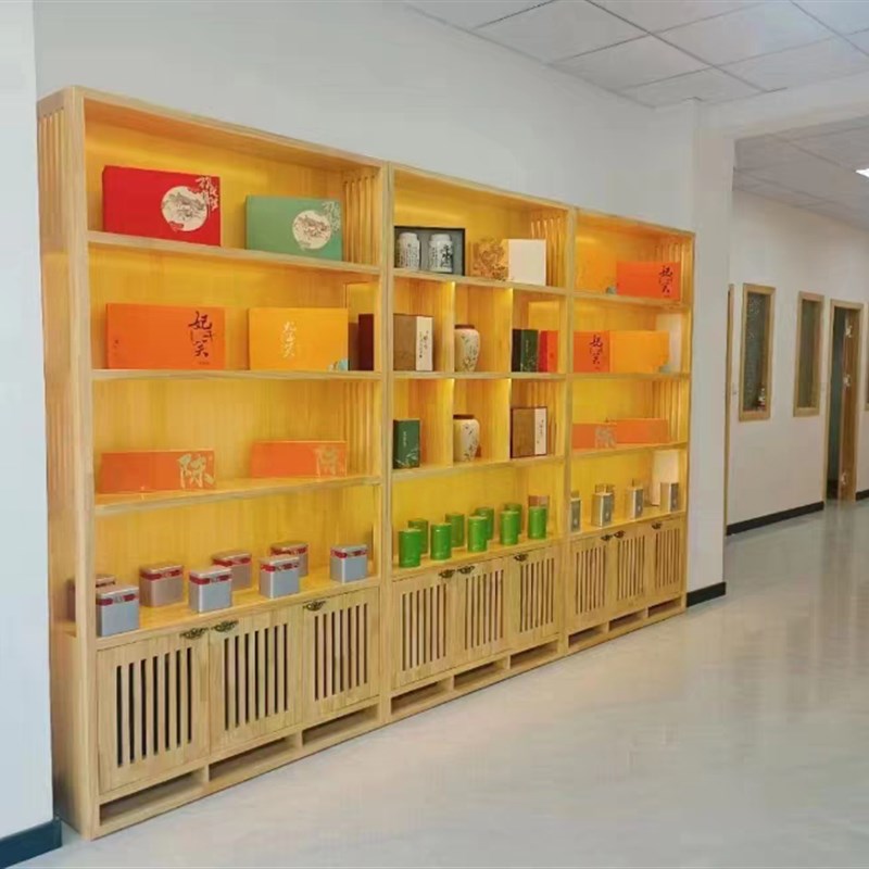 茶叶柜复古实木展示架古董展柜玉器置物架收纳产品柜子茶叶展示柜