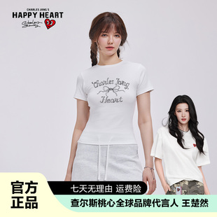 短袖 查尔斯桃心 潮流女装 蝴蝶结印花夏季 T恤女上衣 王楚然代言