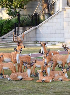 户外园林景观造景大型梅花鹿玻璃纤维雕塑彷真动物花园装饰摆饰小
