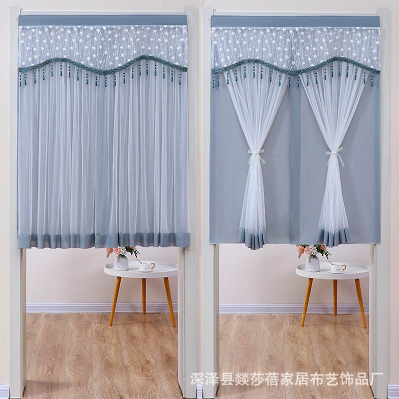 门帘半帘短帘卧室卫生间遮挡帘厨房纱帘蕾丝法式半截隔断帘免打孔