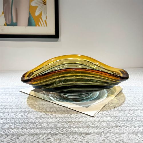 现代轻奢风双拼色手工琉璃果盘客厅餐桌茶几样板间高级感装饰摆件