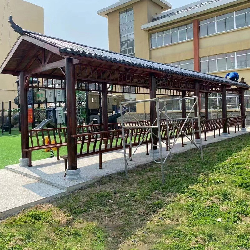 户外休闲树脂瓦长廊凉亭文化古建木制回廊室外花园走廊新农村廊桥
