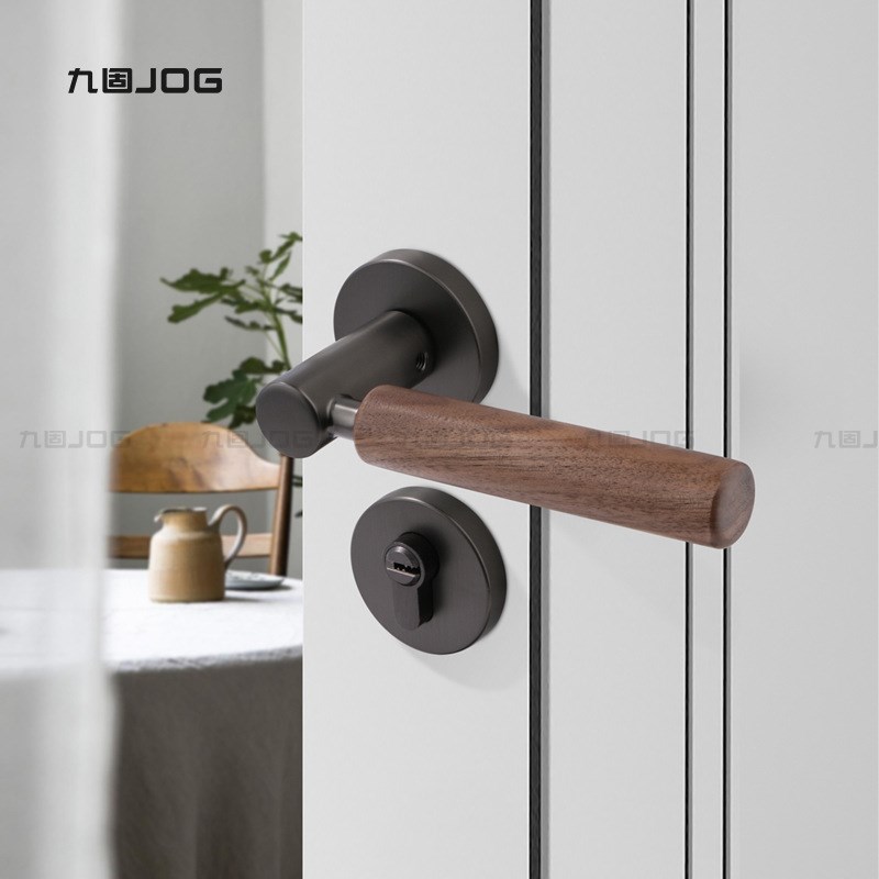 九固卧室门锁房间门把锁卫生间室内机械门把手原木家用磁吸分体锁