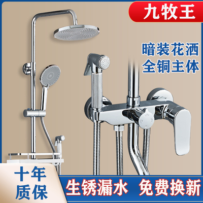 全铜淋浴花洒套装十大品牌u家用洗浴暗装卫浴增压喷头超强淋雨浴