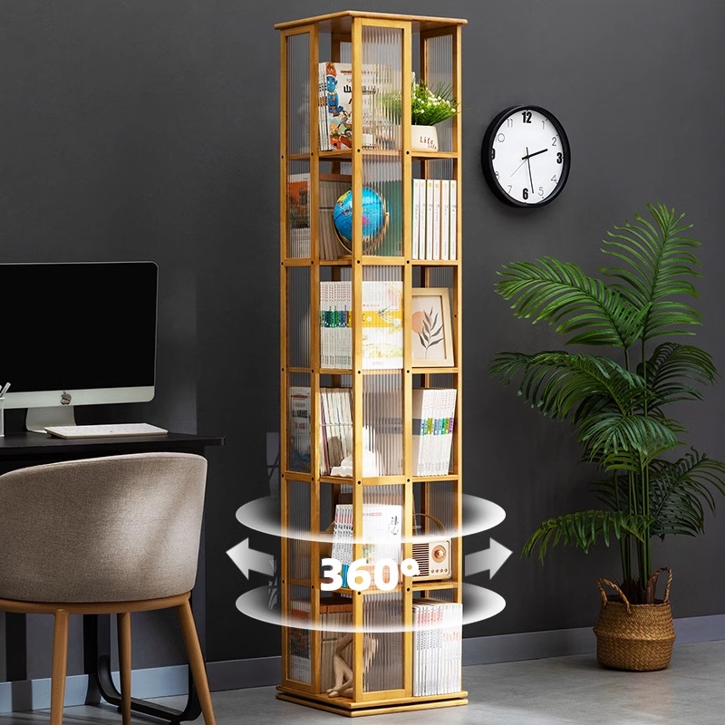 旋转书架落地置物架书p柜子家用收纳柜儿童客厅简易实木展示架立