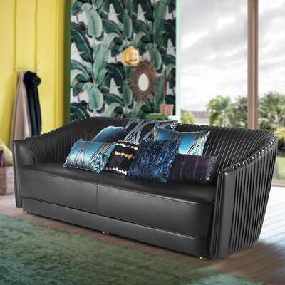 意大利罗伯特卡沃利Roberto Cavalli狂野折皮三人沙发轻奢大沙发