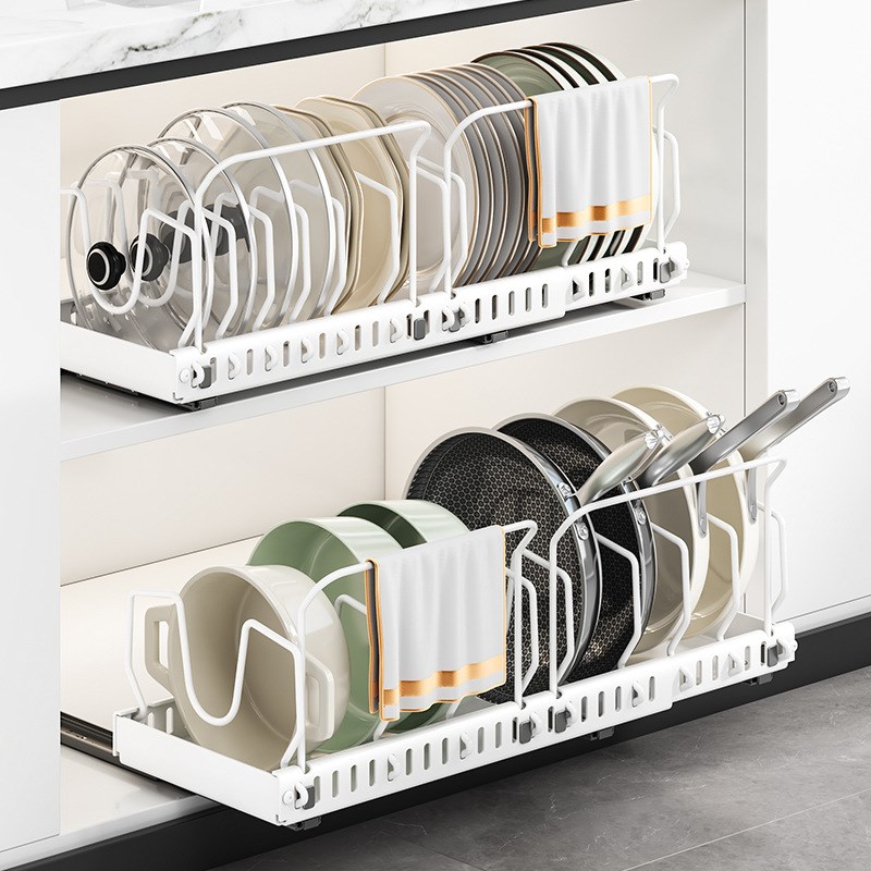 可调节锅具收纳架厨房锅架置物架橱柜内台面碗碟架家用锅盖架