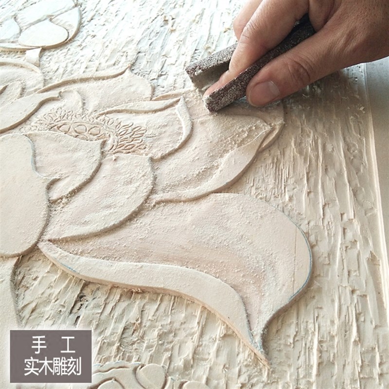 实木手工雕刻荷花木版画客厅背景墙立体浮雕莲花装饰画定制壁挂画图片