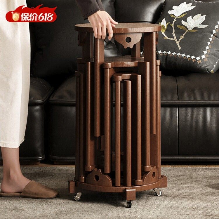 实木凳子可叠放圆凳新中式茶几滑轮椅子家用叠叠乐会客餐桌板凳,住宅家具,万向轮凳,淘宝优惠券,粉丝福利购,淘宝优惠卷