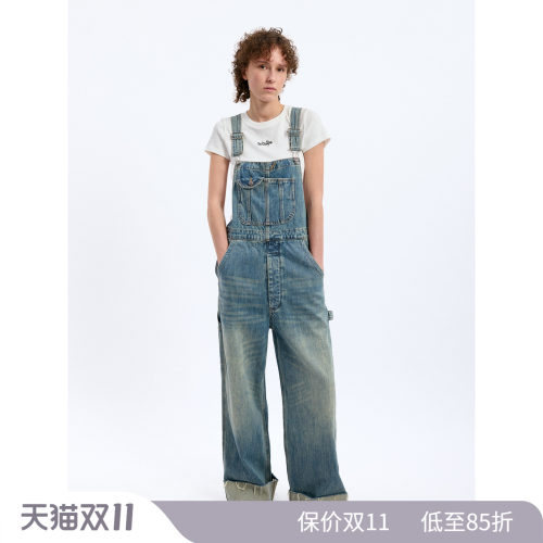 Grunge摇滚复古背带牛仔裤