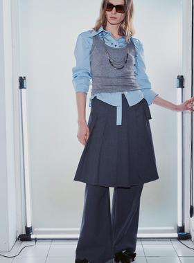 1C00M4格雷系百褶裙真两件裤裙半身裙女宽松休闲裤长裤女2025新款