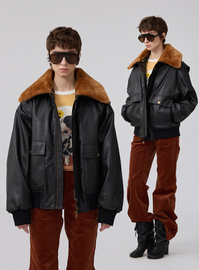 1C00M4可拆真毛领皮棉服夹克外套复古大衣宽松保暖皮衣女加厚新款
