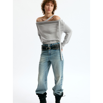 莱赛尔羊毛一字肩绑带卫衣