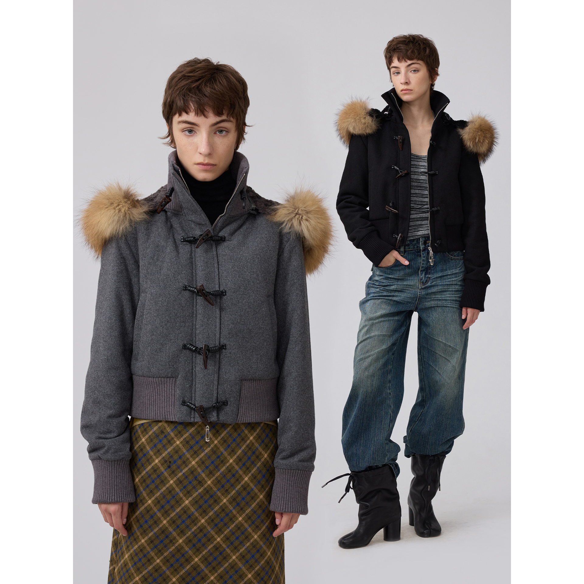 韩版简约毛领棉服外套