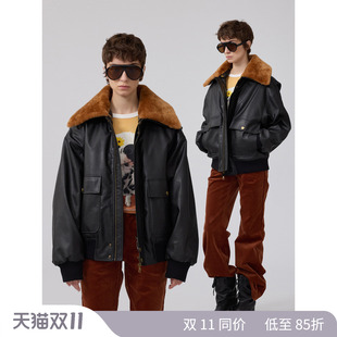 1C00M4可拆真毛领皮棉服夹克外套复古大衣宽松保暖皮衣女加厚新款