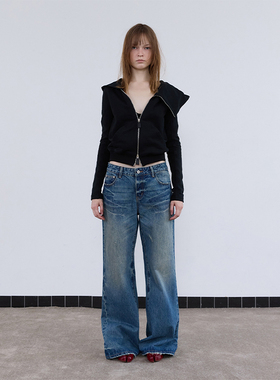 1c00M4复古微喇牛仔裤宽松长裤拖地阔腿裤显瘦喇叭裤水洗复古女