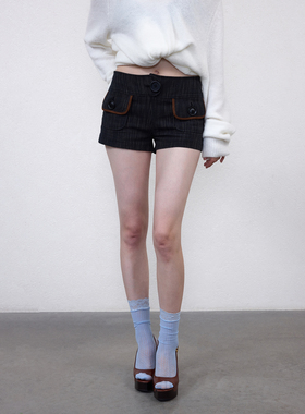 1C00M4复古条纹撞色直筒短裤高智感西装短裤竖纹显瘦2025秋女新款