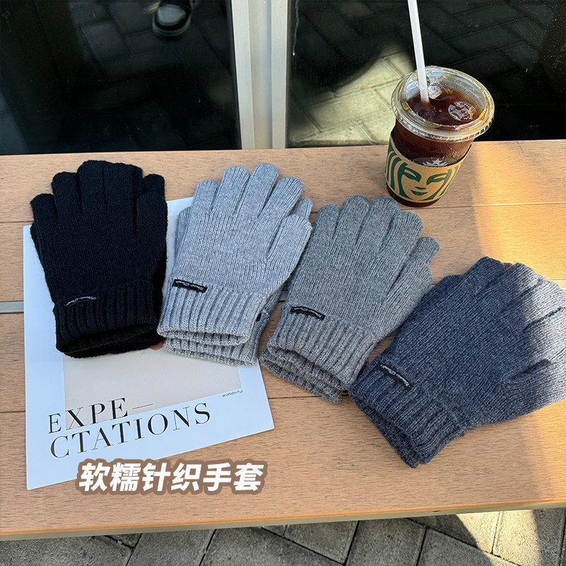 CCDE保暖手套男女秋冬季新款纯色加厚触屏防寒针织五指全指手套