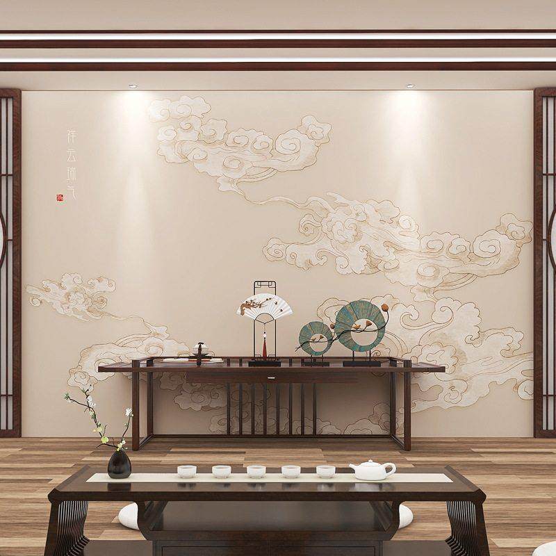 新中式电视背景墙祥云壁纸客厅茶室壁画 画中国风饭厅壁纸禅意墙,家装主材,定制壁画,淘宝优惠券,粉丝福利购,淘宝优惠卷