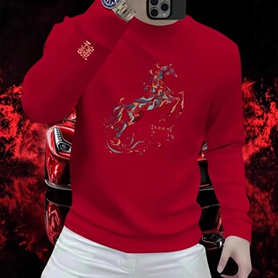 点击率男装本命年花马卫衣街头圆领休闲上衣春秋印花时尚男士卫衣