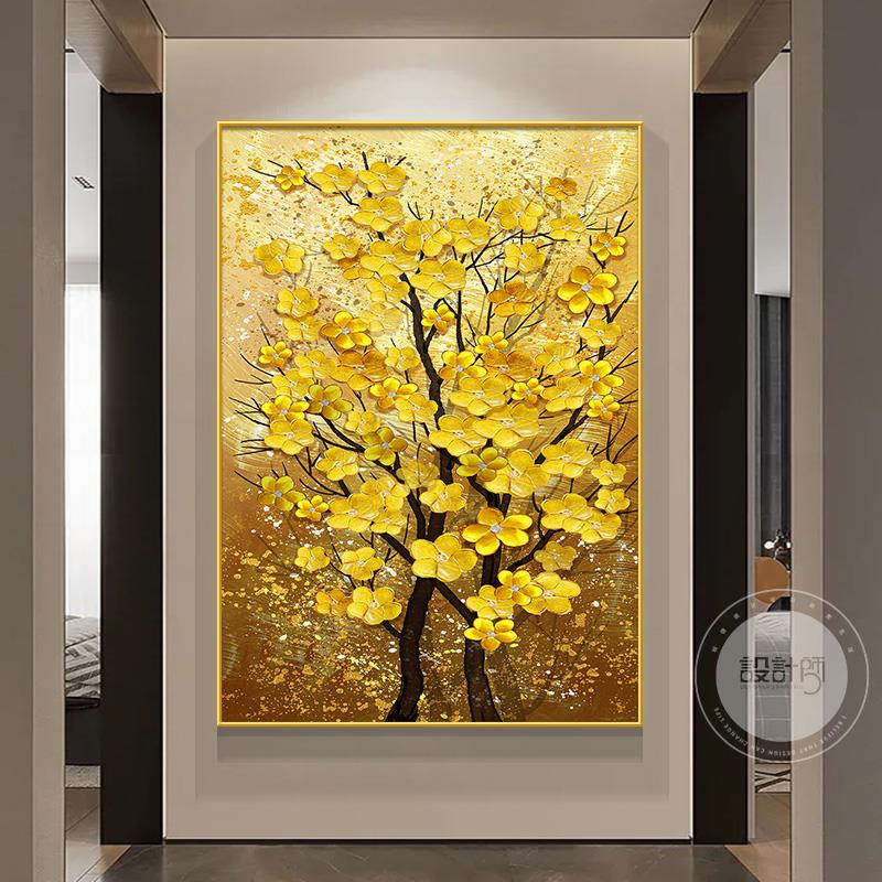 发财树画墙壁装饰画高级感客厅壁画墙画餐厅玄关画正对门墙面挂画图片