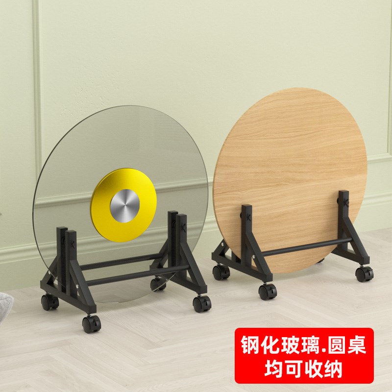 落地式圆形桌面展示架钢化玻璃金属底座支架圆桌旋转盘餐桌收纳架
