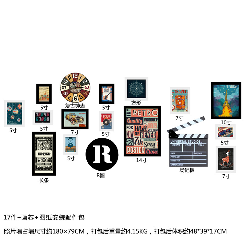 复古工业风照片墙家居客厅酒吧墙面装饰挂画挂件创意个性壁饰图片