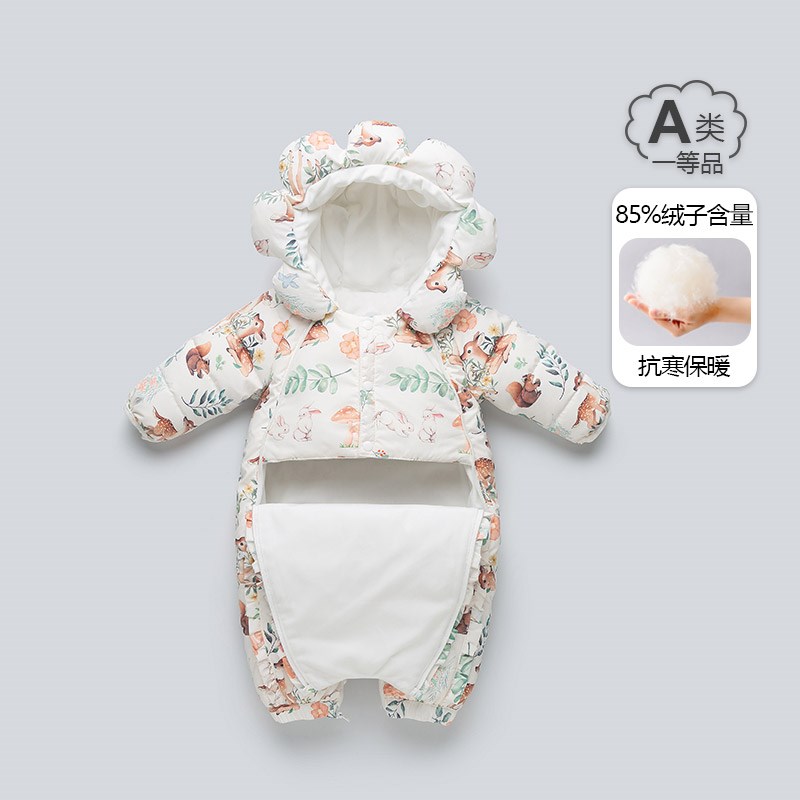 婴儿羽绒服冬装女宝n宝羽绒连体衣婴幼儿加厚哈衣冬季公主外出服
