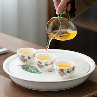 茶托盘功夫茶具I套组家用办公室泡茶会客 陶瓷茶盘圆形干泡盘中式