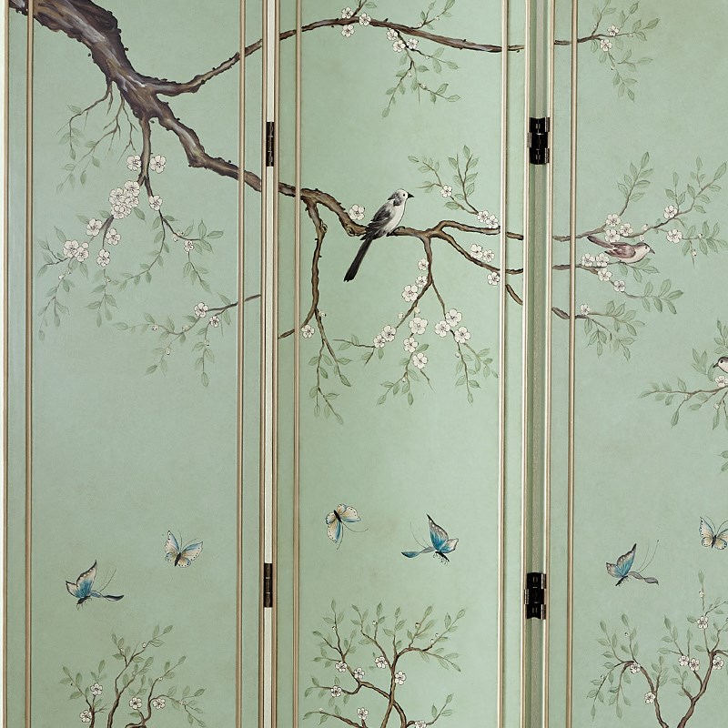 美式屏风隔断入户客厅田园可折叠欧F式移动实木手绘漆画双面折屏