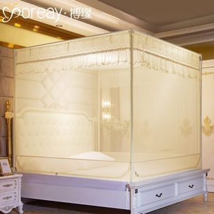 家用蚊帐三开门免安装 2024新款 拉链蒙古包儿童防摔公主风支架纹帐