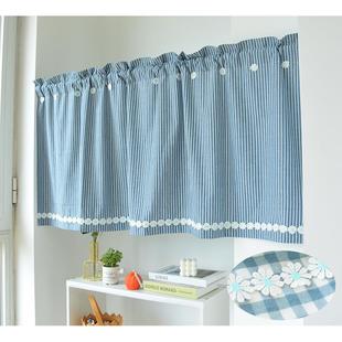 饰条纹橱柜帘遮挡门帘飘窗隔断半帘 田园格子短帘半遮光家用阳台装
