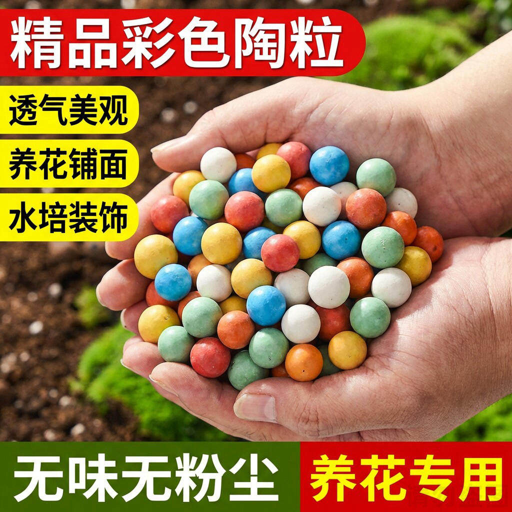 彩色陶粒通用型绿植铺面石保湿透气水培糖果色多肉专用颗粒土防虫