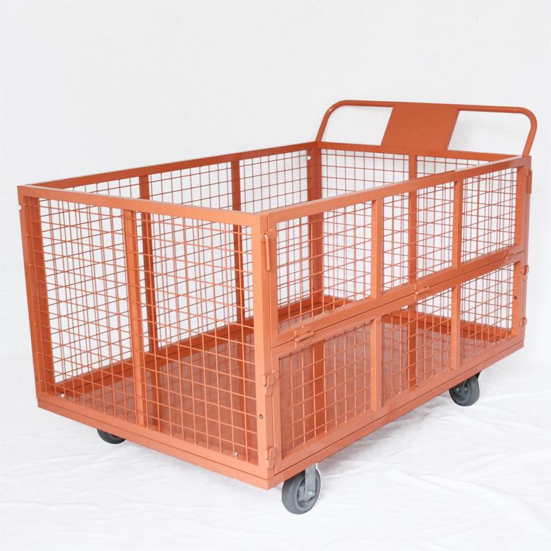 拉货折叠围栏网格配货手推摆摊小推车仓库带框车间搬运物流周转车