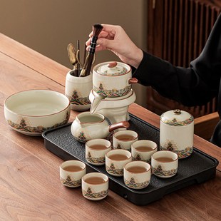 家用防烫石磨泡茶壶办公室懒人泡茶神器 海水江崖汝窑自动茶具套装