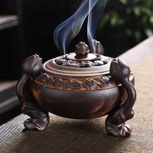 陶瓷香炉大号家用仿古檀香炉 莲花 茶道供奉供佛创意禅意摆件