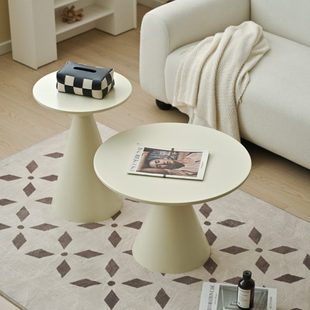 奶油风小户型迷你小茶几组合圆形网红客厅家用大小圆茶几极简侘寂