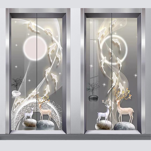 九鱼聚财图电梯门装饰贴纸轻奢感