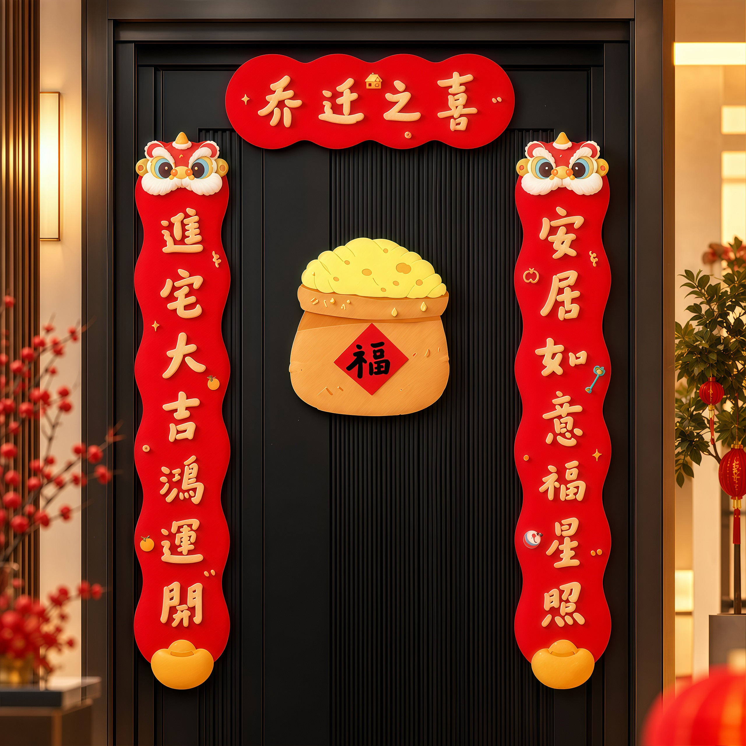 乔迁对联2027新款门联新居入宅装饰用品入户门贴创意磁吸春节福字