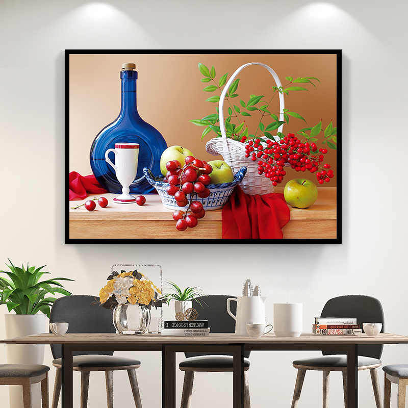 现代简约饭厅装饰画饭厅花卉酒杯单幅水果挂画餐厅餐桌背景墙壁画图片