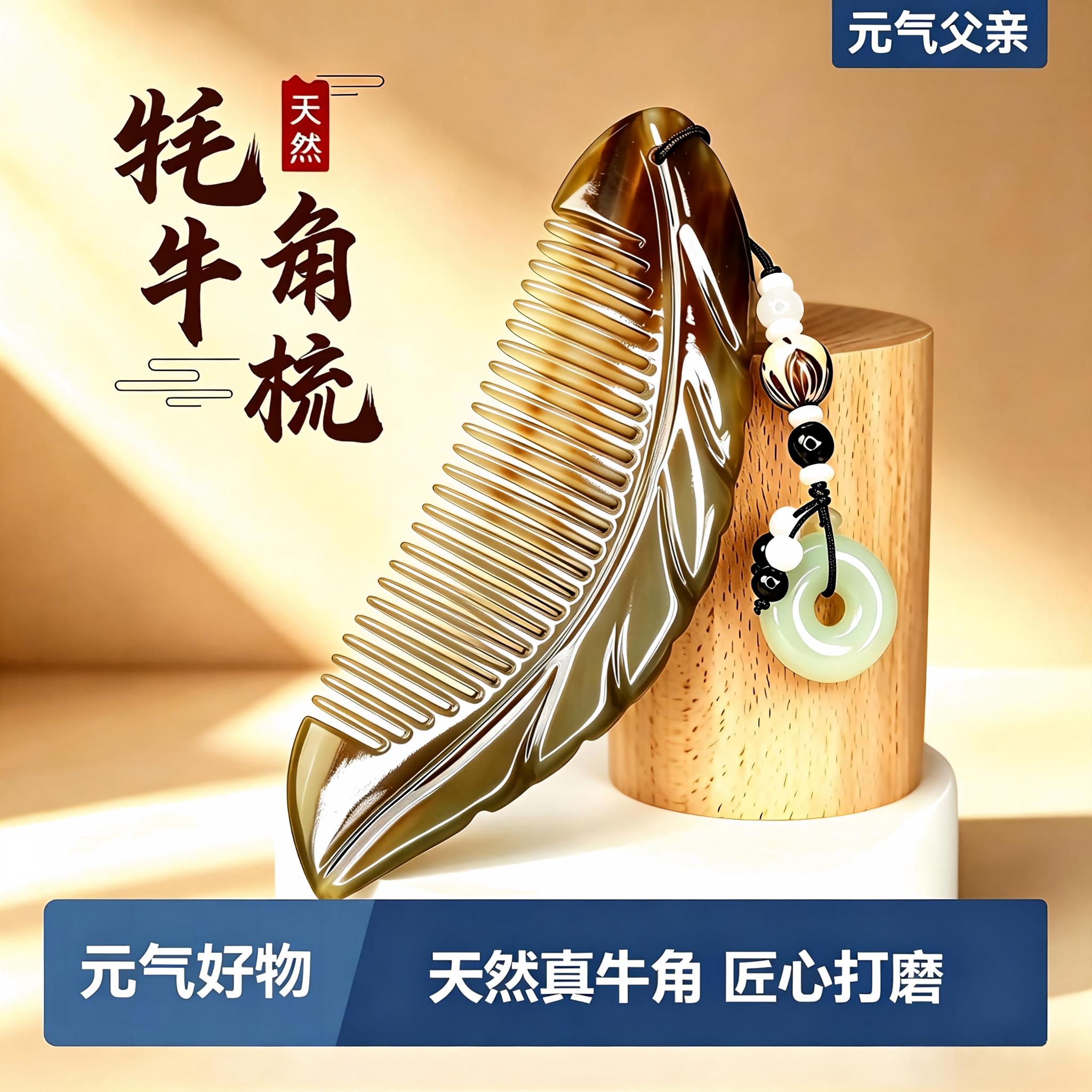 天然正品牦牛角梳子男女士礼物经络按摩梳顺发女士用梳穴位按摩梳