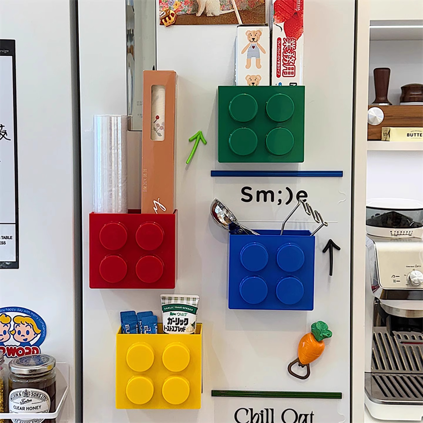 可爱冰箱侧面磁吸冰箱贴置物架装饰收纳盒神器壁挂留言板墙上挂钩